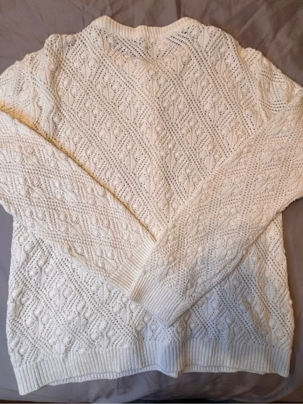 Vintage It’s Pure Gould Ivory Pointelle Cable Knit Cardigan Sweater Made USA